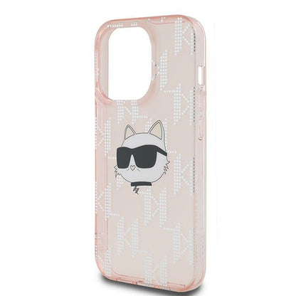 Калъф за Apple iPhone 14 Pro Max, Karl Lagerfeld, IML Luxury Monogram Choupette's Head, Розов