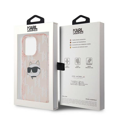 Калъф за Apple iPhone 14 Pro Max, Karl Lagerfeld, IML Luxury Monogram Choupette's Head, Розов