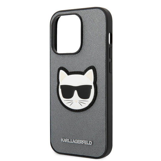Калъф за Apple iPhone 14 Pro Max, Karl Lagerfeld, Saffiano Choupette's Head, Сребрист
