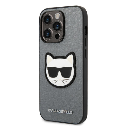 Калъф за Apple iPhone 14 Pro Max, Karl Lagerfeld, Saffiano Choupette's Head, Сребрист