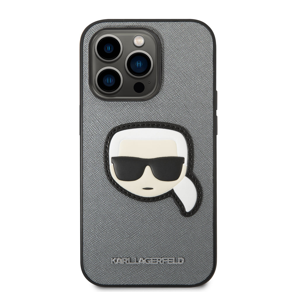 Калъф за Apple iPhone 14 Pro Max, Karl Lagerfeld, Saffiano Karl's Head, Сребрист