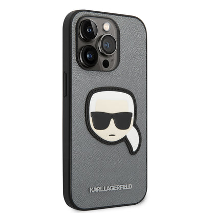 Калъф за Apple iPhone 14 Pro Max, Karl Lagerfeld, Saffiano Karl's Head, Сребрист