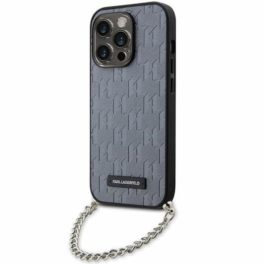 Калъф за Apple iPhone 14 Pro Max, Karl Lagerfeld, Saffiano Monogram Chain, Сребрист