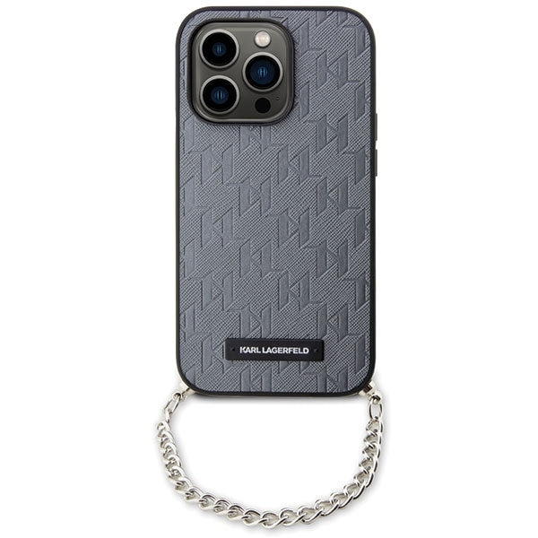 Калъф за Apple iPhone 14 Pro Max, Karl Lagerfeld, Saffiano Monogram Chain, Сребрист