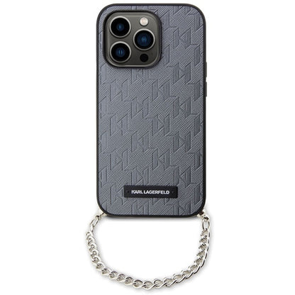 Калъф за Apple iPhone 14 Pro Max, Karl Lagerfeld, Saffiano Monogram Chain, Сребрист