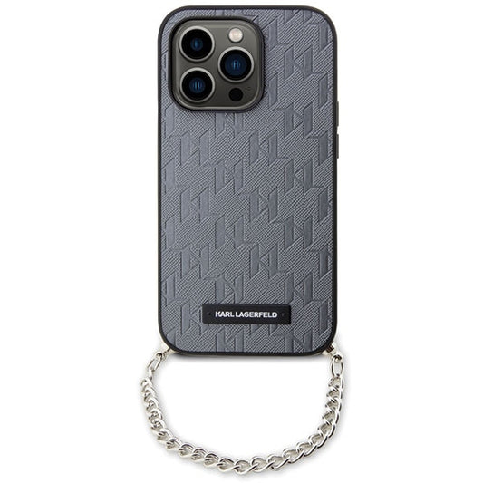 Калъф за Apple iPhone 14 Pro Max, Karl Lagerfeld, Saffiano Monogram Chain, Сребрист