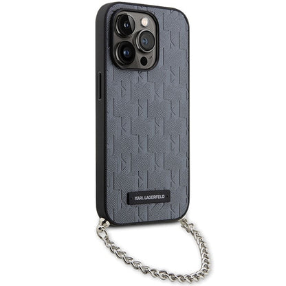 Калъф за Apple iPhone 14 Pro Max, Karl Lagerfeld, Saffiano Monogram Chain, Сребрист