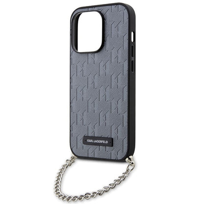 Калъф за Apple iPhone 14 Pro Max, Karl Lagerfeld, Saffiano Monogram Chain, Сребрист