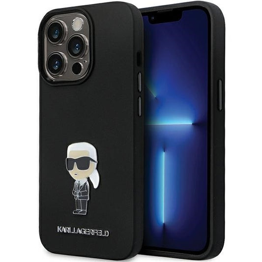 Калъф за Apple iPhone 14 Pro Max, Karl Lagerfeld, Silicone Ikonik Karl Metal, Черен