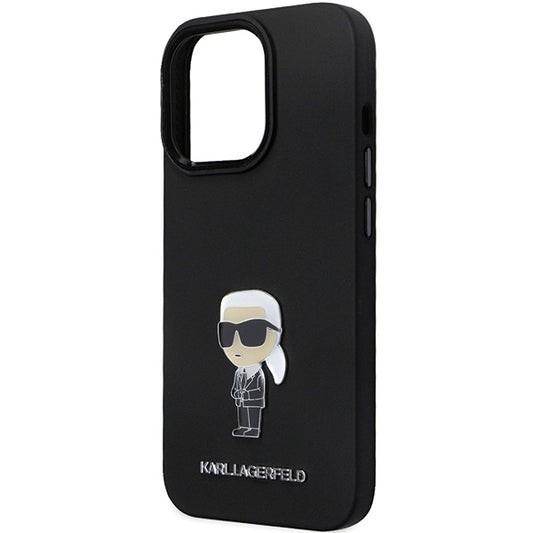 Калъф за Apple iPhone 14 Pro Max, Karl Lagerfeld, Silicone Ikonik Karl Metal, Черен