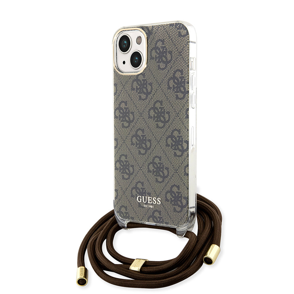 Калъф за Apple iPhone 15, Guess, 4G IML Printed Crossbody, Кафяв