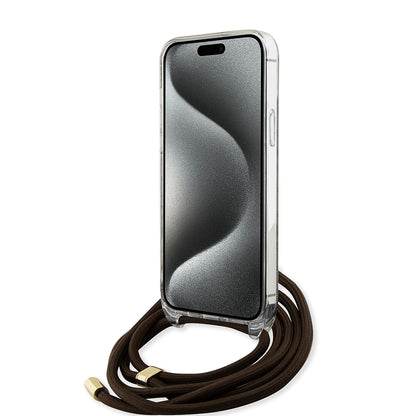 Калъф за Apple iPhone 15, Guess, 4G IML Printed Crossbody, Кафяв