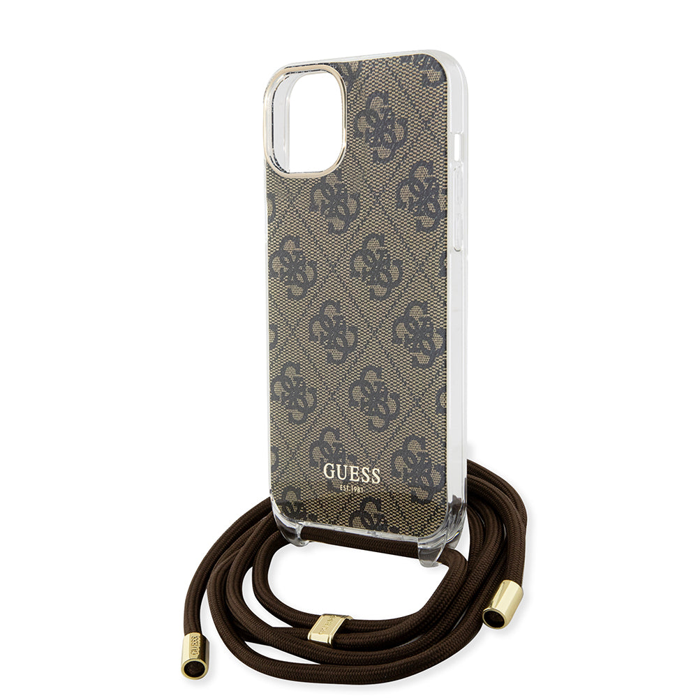 Калъф за Apple iPhone 15, Guess, 4G IML Printed Crossbody, Кафяв