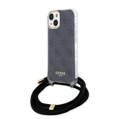 Калъф за Apple iPhone 15, Guess, 4G IML Printed Crossbody, Черен