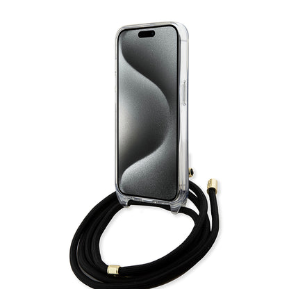 Калъф за Apple iPhone 15, Guess, 4G IML Printed Crossbody, Черен