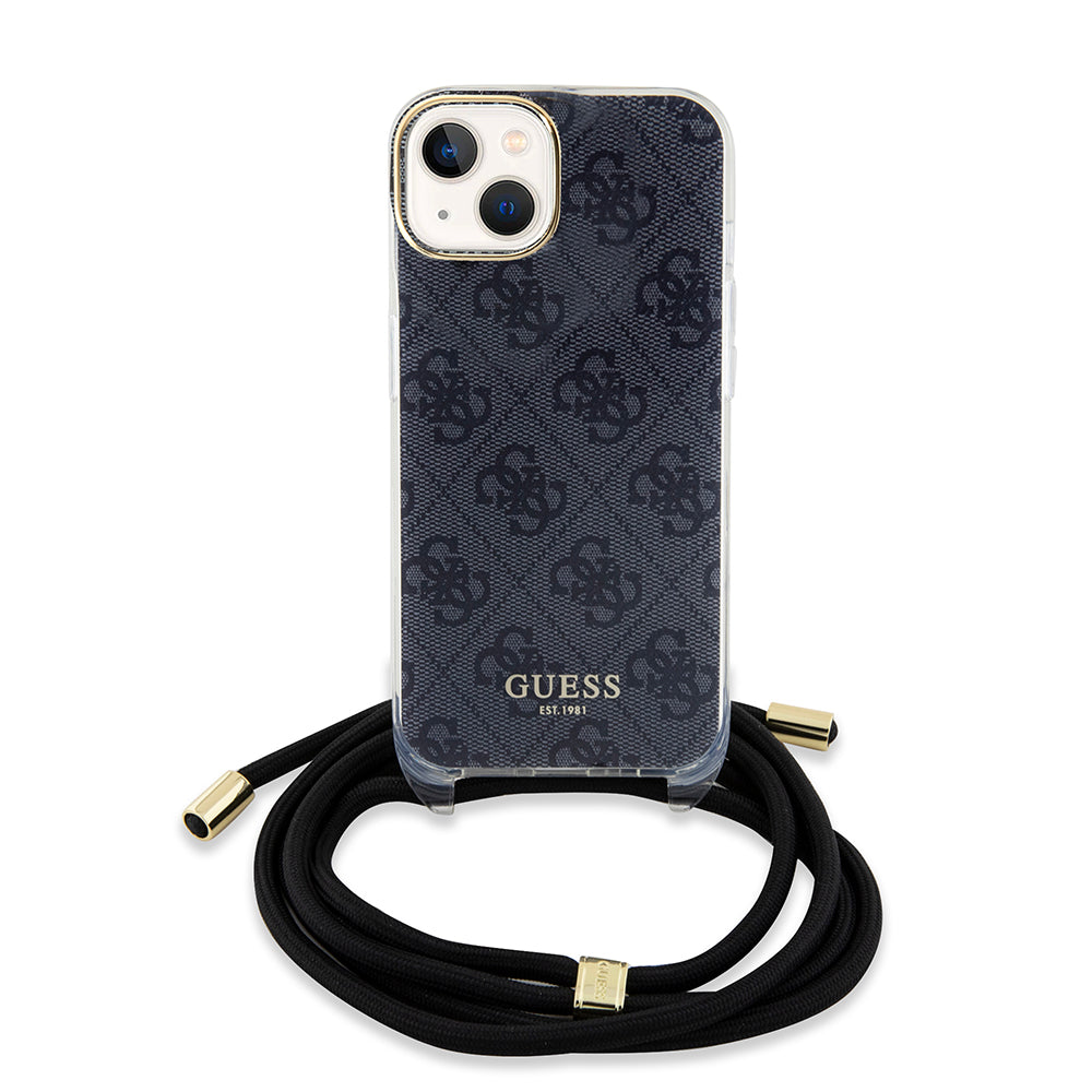 Калъф за Apple iPhone 15, Guess, 4G IML Printed Crossbody, Черен