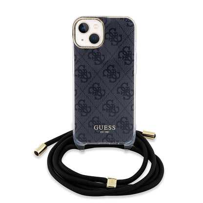 Калъф за Apple iPhone 15, Guess, 4G IML Printed Crossbody, Черен