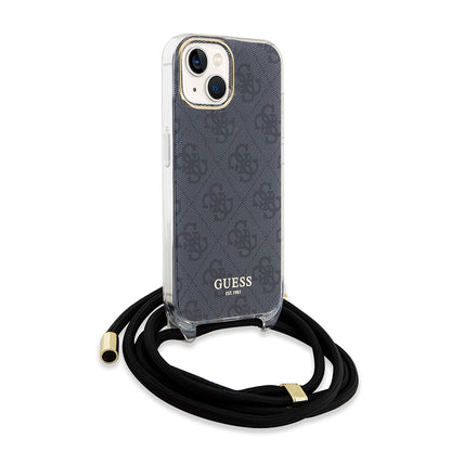 Калъф за Apple iPhone 15, Guess, 4G IML Printed Crossbody, Черен