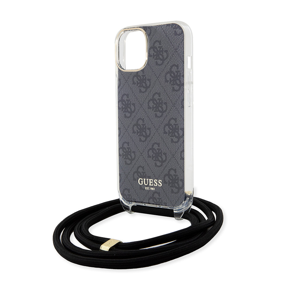 Калъф за Apple iPhone 15, Guess, 4G IML Printed Crossbody, Черен