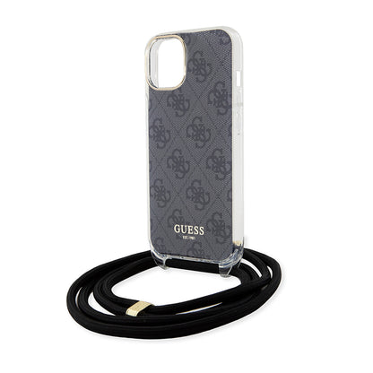 Калъф за Apple iPhone 15, Guess, 4G IML Printed Crossbody, Черен