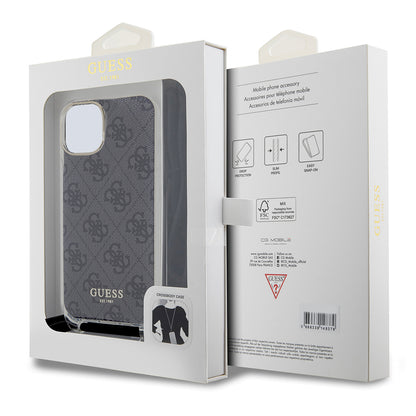 Калъф за Apple iPhone 15, Guess, 4G IML Printed Crossbody, Черен