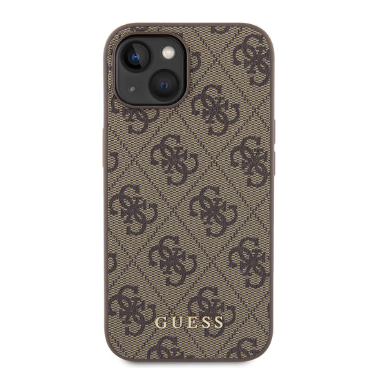 Калъф за Apple iPhone 15, Guess, 4G Metal Gold Logo, Кафяв