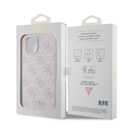 Case for Apple iPhone 15, Guess, 4G Metal Gold Logo, Pink