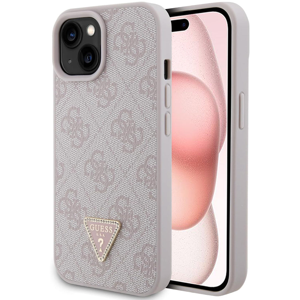 Калъф за Apple iPhone 15, Guess, 4G Triangle Strass, Розов