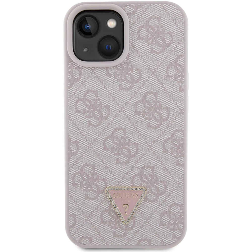 Калъф за Apple iPhone 15, Guess, 4G Triangle Strass, Розов