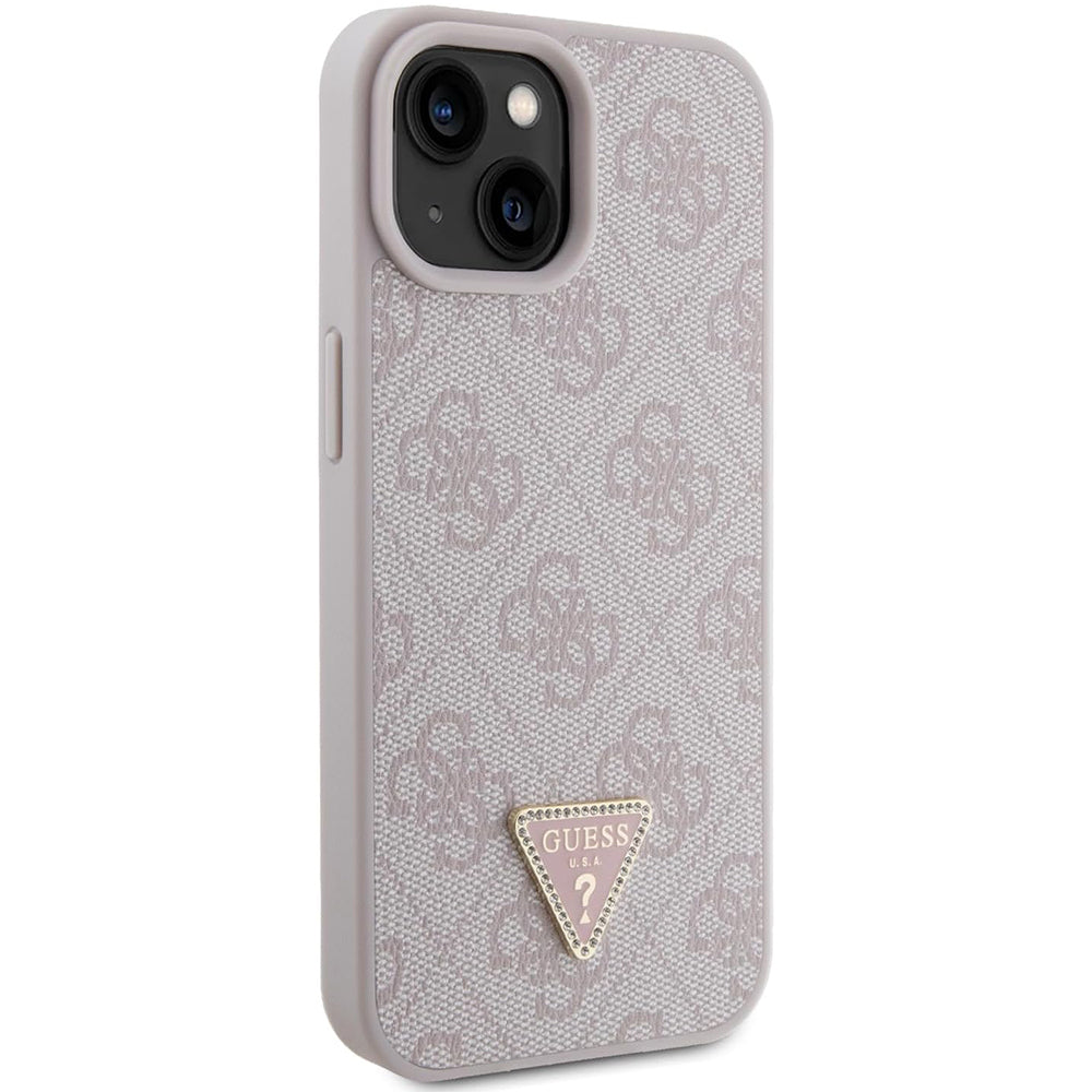 Калъф за Apple iPhone 15, Guess, 4G Triangle Strass, Розов