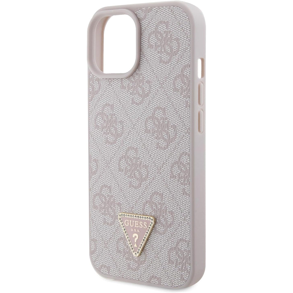 Калъф за Apple iPhone 15, Guess, 4G Triangle Strass, Розов