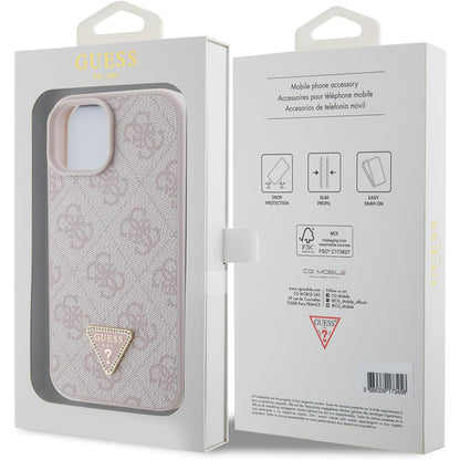 Калъф за Apple iPhone 15, Guess, 4G Triangle Strass, Розов