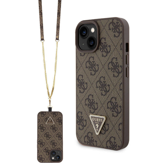 Калъф за Apple iPhone 15, Guess, Crossbody 4G Metal Logo, Кафяв