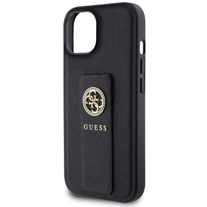 Калъф за Apple iPhone 15, Guess, Grip Stand 4G Saffiano Strass, Черен