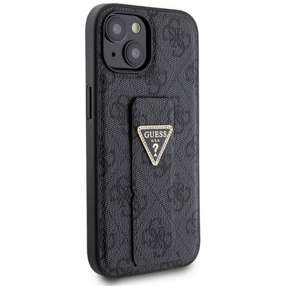 Калъф за Apple iPhone 15, Guess, Grip Stand 4G Triangle Strass, Черен