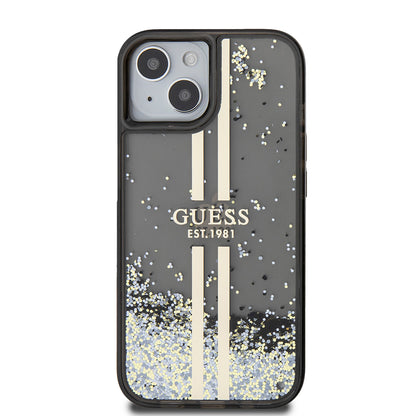 Калъф за Apple iPhone 15, Guess, Liquid Glitter Gold Stripes, Черен