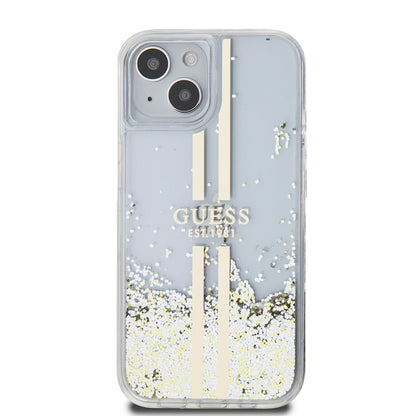 Калъф за Apple iPhone 15, Guess, Liquid Glitter Gold Stripes, Прозрачен