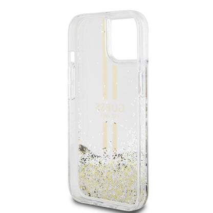 Калъф за Apple iPhone 15, Guess, Liquid Glitter Gold Stripes, Прозрачен