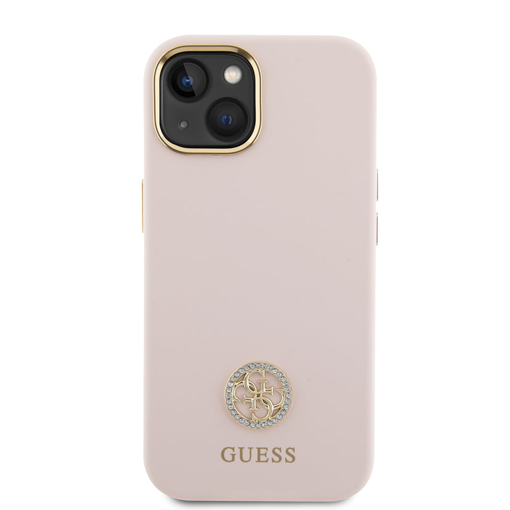 Калъф за Apple iPhone 15, Guess, Logo Strass 4G, Светлорозов