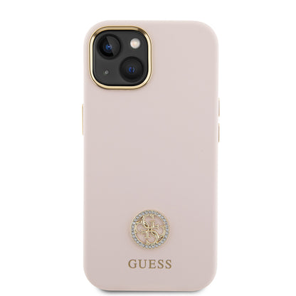 Калъф за Apple iPhone 15, Guess, Logo Strass 4G, Светлорозов