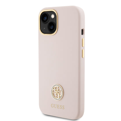 Калъф за Apple iPhone 15, Guess, Logo Strass 4G, Светлорозов