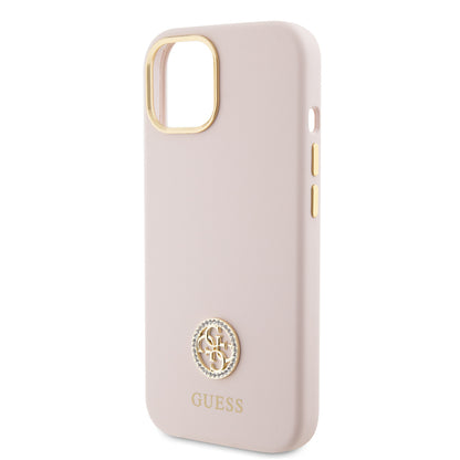 Калъф за Apple iPhone 15, Guess, Logo Strass 4G, Светлорозов