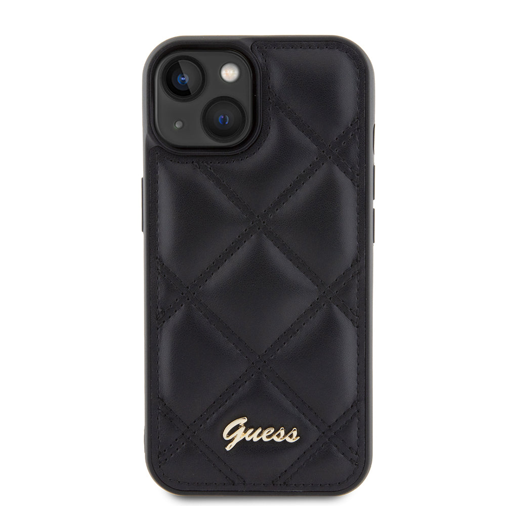 Калъф за Apple iPhone 15, Guess, Quilted Metal Logo, Черен