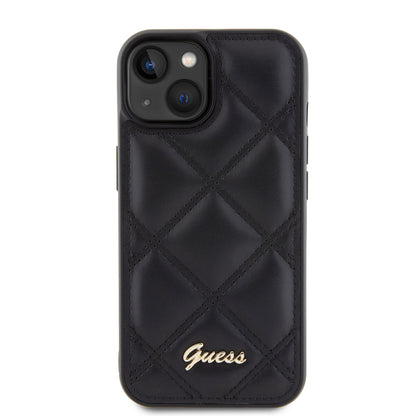 Калъф за Apple iPhone 15, Guess, Quilted Metal Logo, Черен