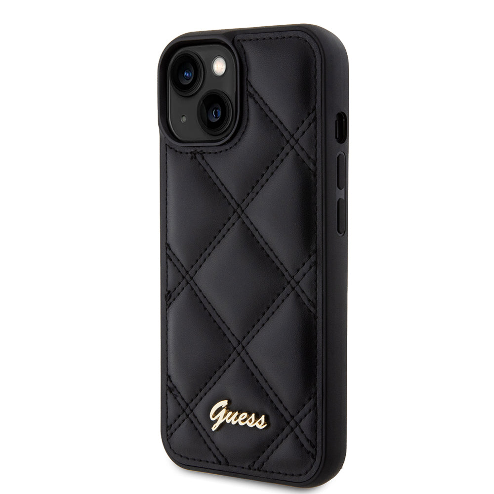 Калъф за Apple iPhone 15, Guess, Quilted Metal Logo, Черен