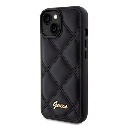 Калъф за Apple iPhone 15, Guess, Quilted Metal Logo, Черен