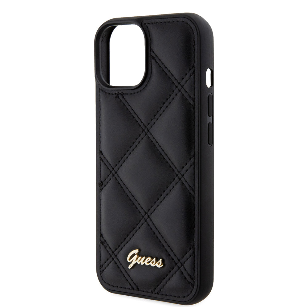 Калъф за Apple iPhone 15, Guess, Quilted Metal Logo, Черен
