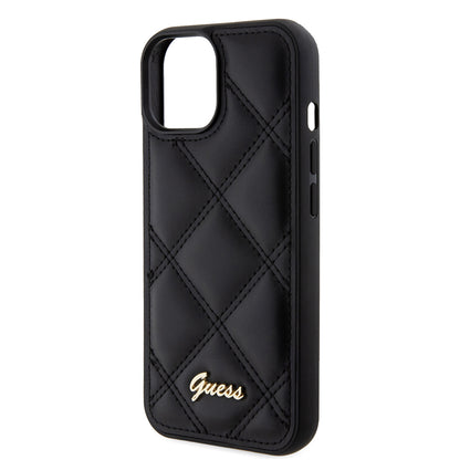 Калъф за Apple iPhone 15, Guess, Quilted Metal Logo, Черен