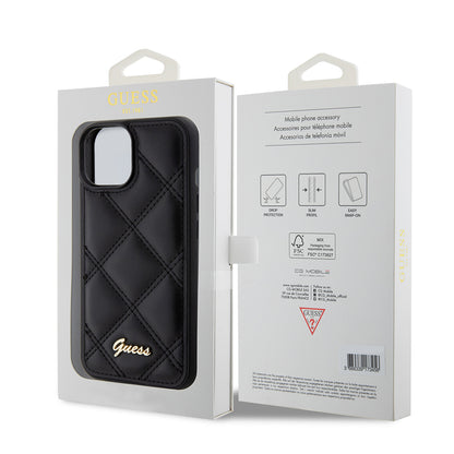 Калъф за Apple iPhone 15, Guess, Quilted Metal Logo, Черен