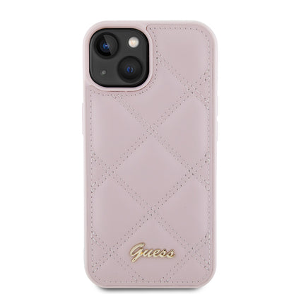 Калъф за Apple iPhone 15, Guess, Quilted Metal Logo, Розов